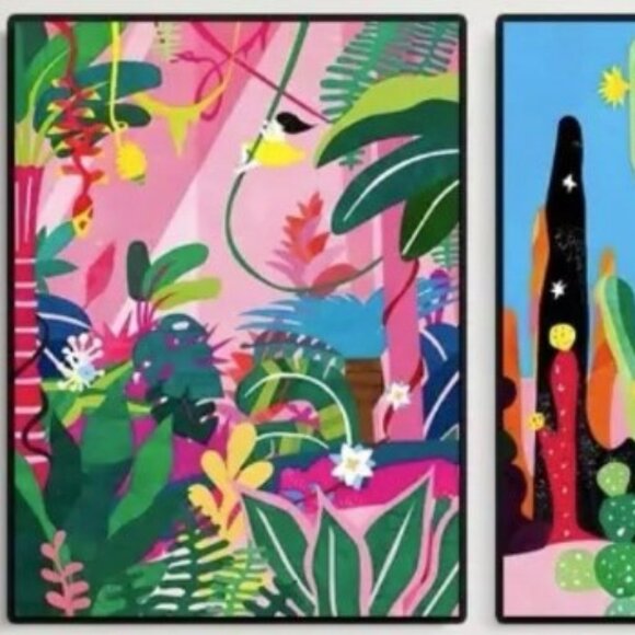 Vibrant Triptych 3 Canvas Prints Tropical Plants Flowers Cactus Jungle Botanical - Picture 2 of 4